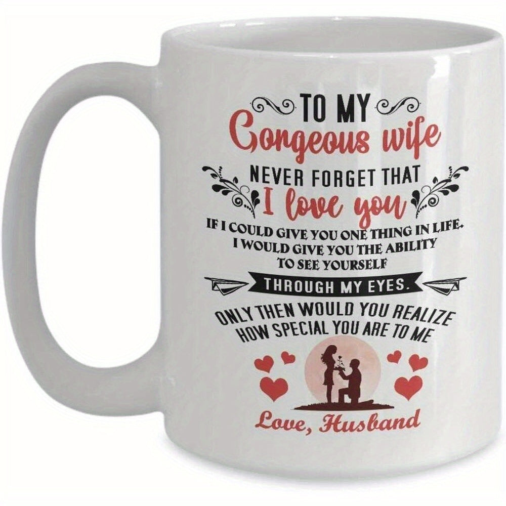 Tailorly White Ceramic 11 oz Mug - To My Gorgeous Wife Never Forget That I Love You Through My Eyes Special Love Husband Sentimental Proposal Silhouette With Red