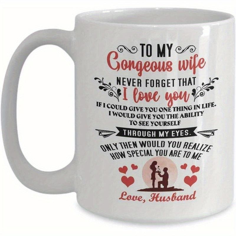 Tailorly White Ceramic 11 oz Mug - To My Gorgeous Wife Never Forget That I Love You Through My Eyes Special Love Husband Sentimental Proposal Silhouette With Red