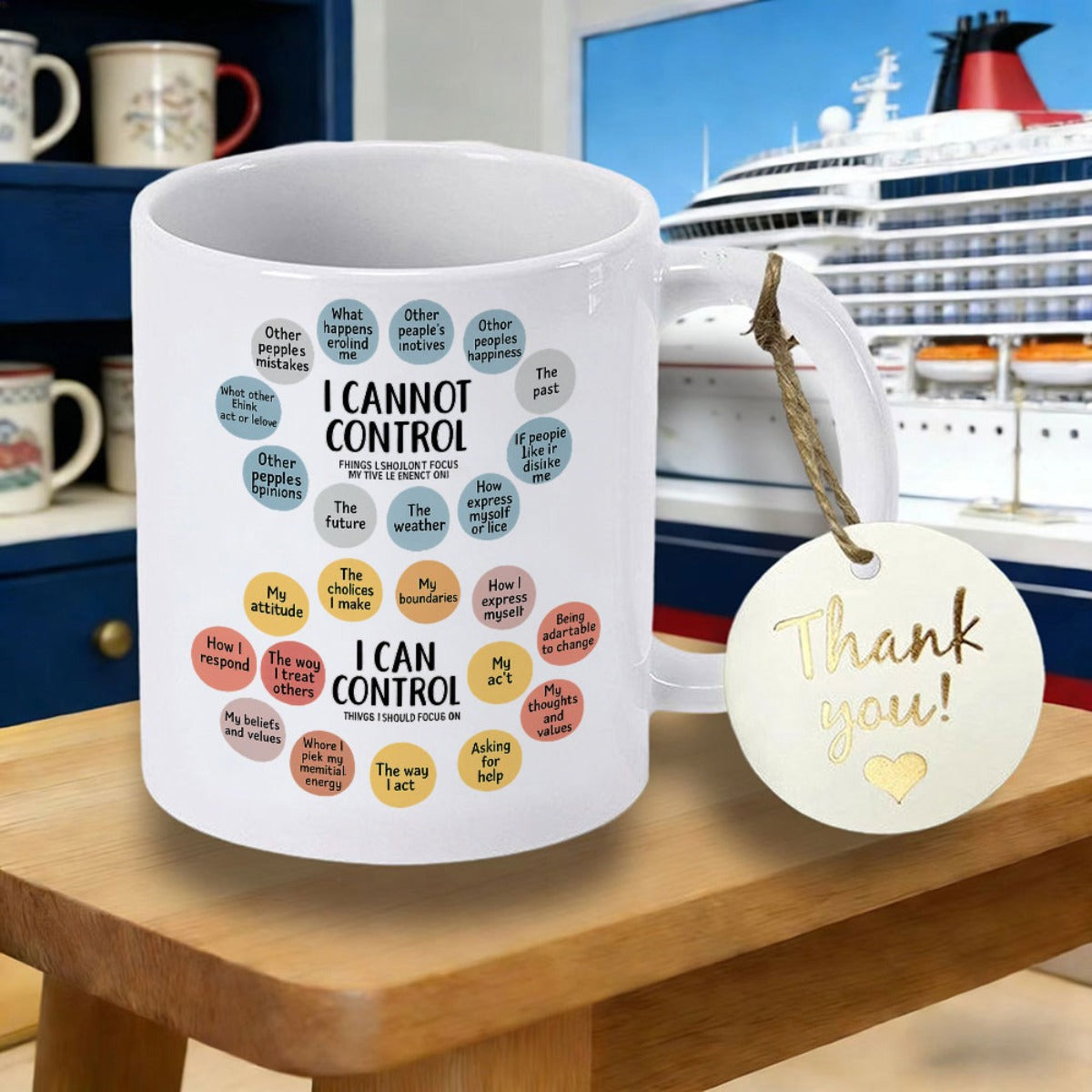 Tailorly White Ceramic 11 oz Mug - I Can Control I Cannot Control Minimalist Circular Diagrams Featuring Motivational Text On