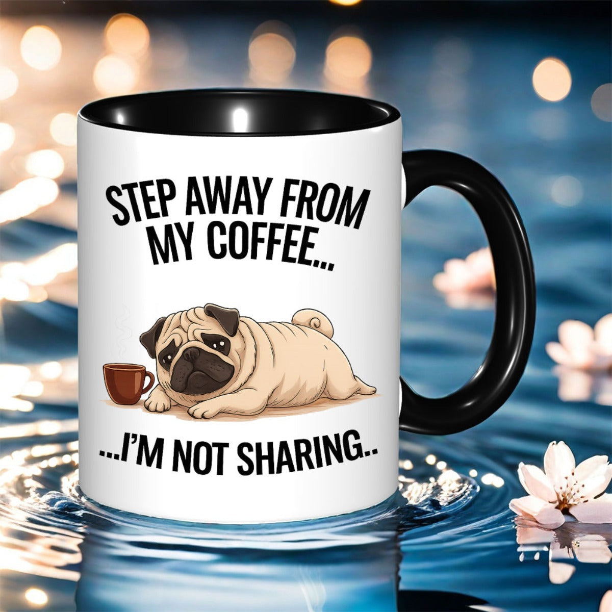 Tailorly Black Accent 11 oz Mug - pug dog