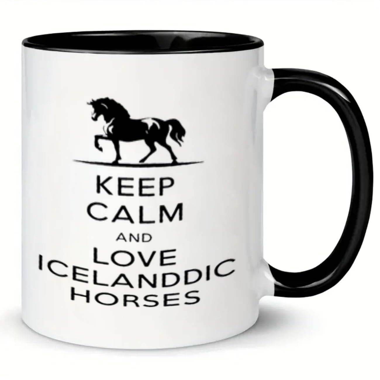 Tailorly Black Accent 11 oz Mug - icelandic horse viking themed with icelandic lettering love icela