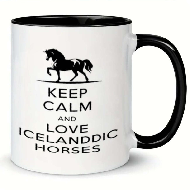 Tailorly Black Accent 11 oz Mug - icelandic horse viking themed with icelandic lettering love icela