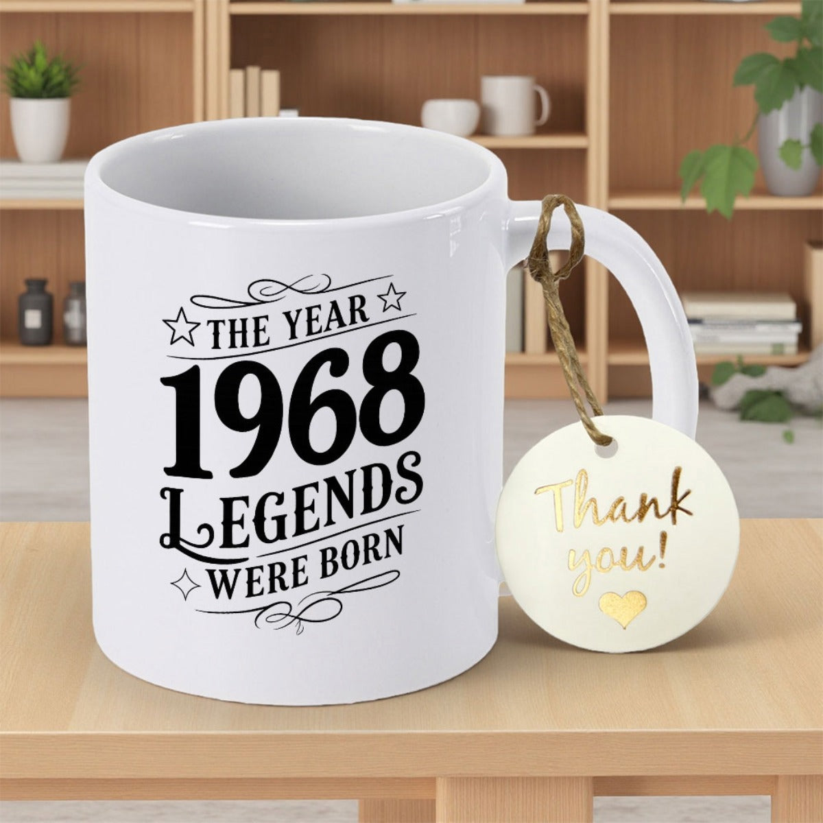 Tailorly White Ceramic 11 oz Mug - The Year 1968 Legends Were Born Vintage Decorative Scrollwork With Stars And Classic Bold Typography Style Mug