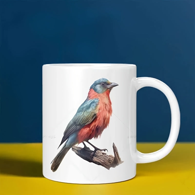Tailorly White Ceramic 11 oz Mug - Vibrant Colorful Songbird Perched On A Rustic Textured Wood Branch Bird