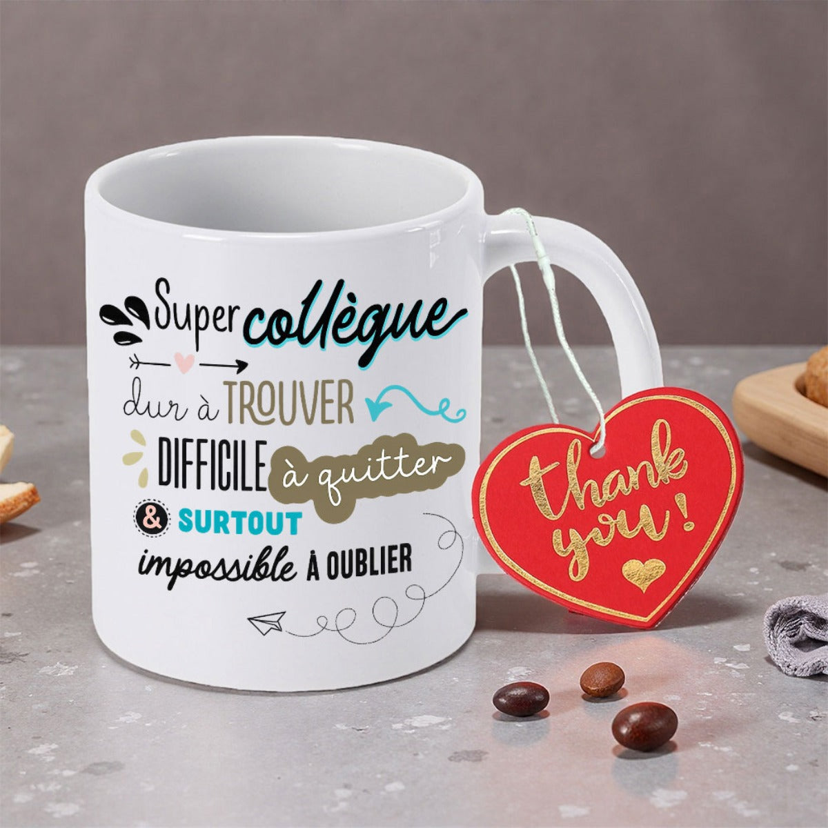 Tailorly White Ceramic 11 oz Mug - Thank You Elegant Script Typography With Heart And Arrow Symbols On Ceramic Mug