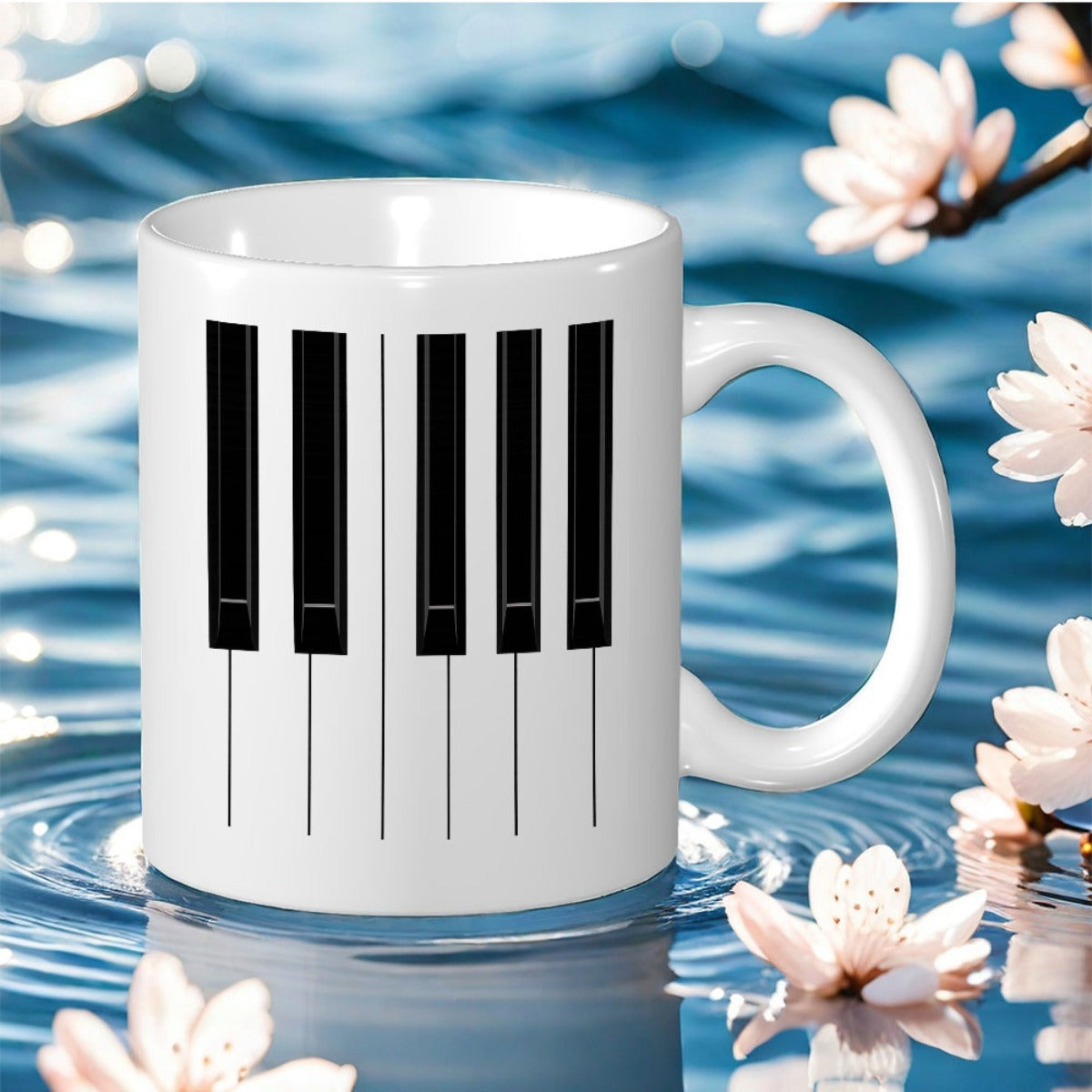 Tailorly White Ceramic 11 oz Mug - Minimalist Black And White Keys Representing Classic Musical Elegance And Rhythm Piano