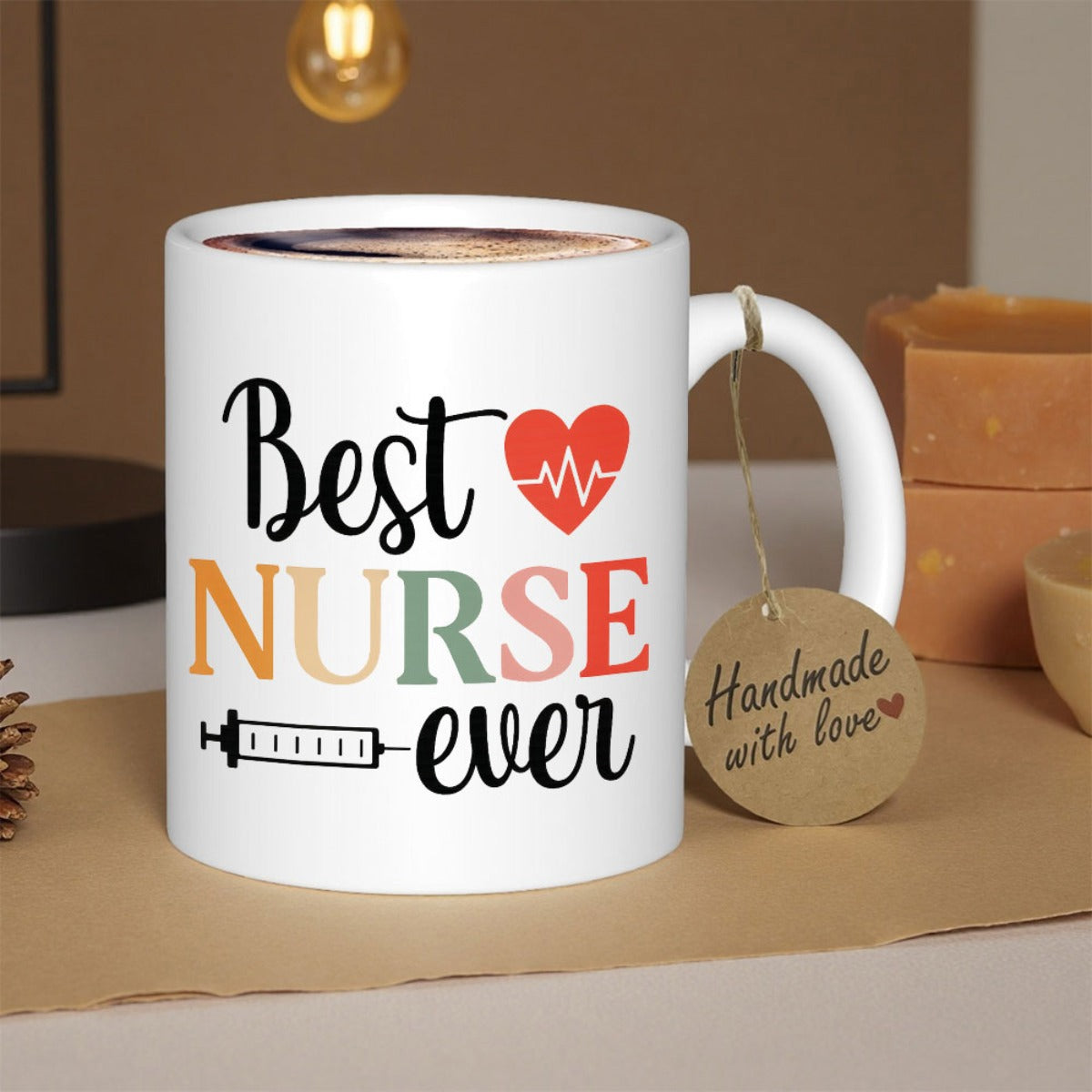 Tailorly White Ceramic 11 oz Mug - Best Nurse Ever Minimalist Medical Icons With Vibrant Colorful Lettering And Professional Medical Syringe Mug