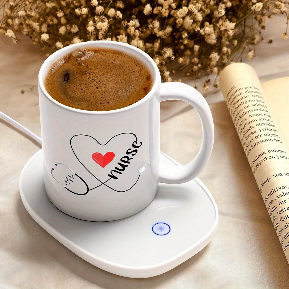 Tailorly White Ceramic 11 oz Mug - Nurse Stylized Stethoscope Heart Design Featuring A Small Red Inner Symbol Ceramic Mug