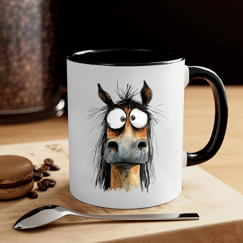 Tailorly Black Accent 11 oz Mug - horse shaped face with ears