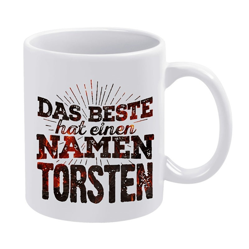 Tailorly White Ceramic 11 oz Mug - Radiating Sunburst Lines Behind Bold Distressed Textured Artistic Lettering