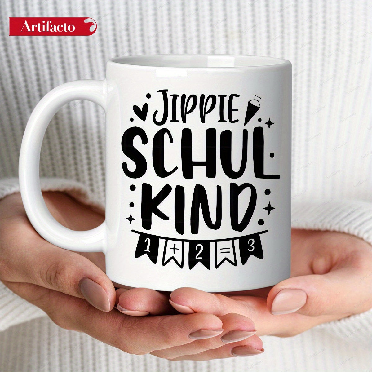 Tailorly White Ceramic 11 oz Mug - Playful Hand Lettering With Heart Stars And Educational Bunting Banner Design