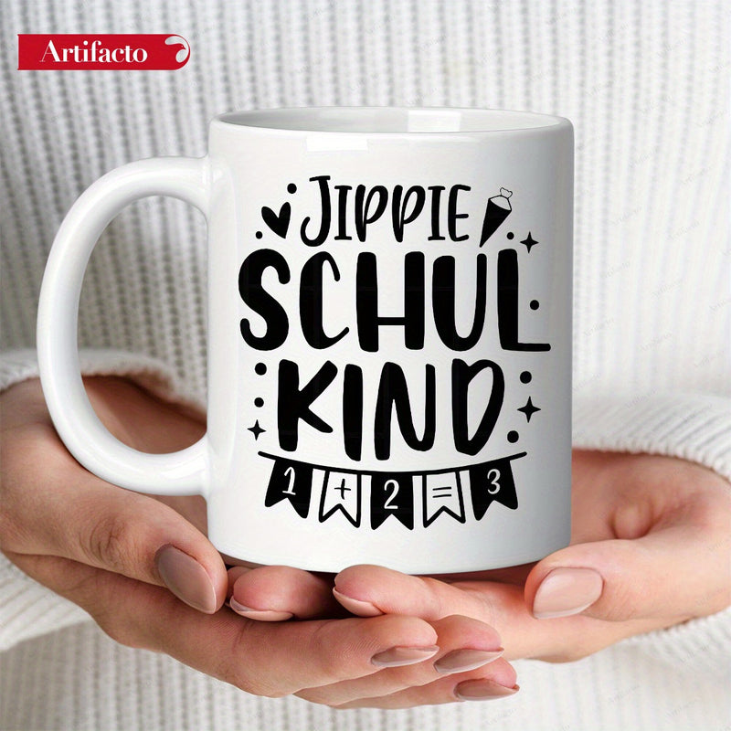 Tailorly White Ceramic 11 oz Mug - Playful Hand Lettering With Heart Stars And Educational Bunting Banner Design