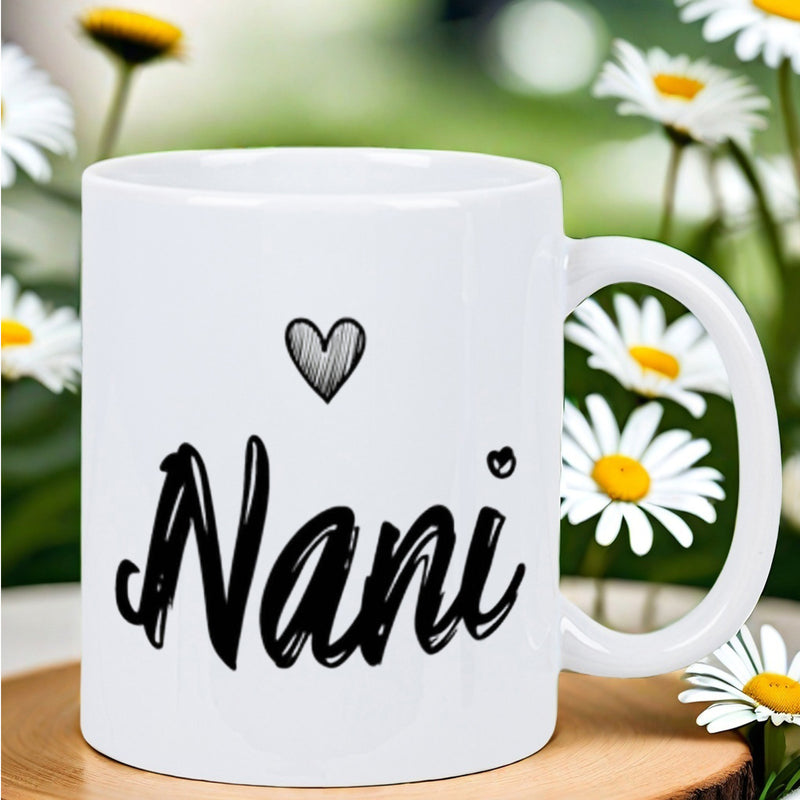 Tailorly White Ceramic 11 oz Mug - Nani Minimalist Hand Drawn Script Typography With Artistic Sketch Style Heart