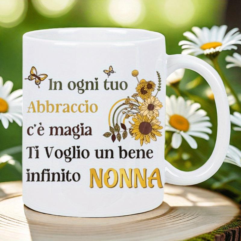 Tailorly White Ceramic 11 oz Mug - Delicate Golden Sunflowers With Flying Butterflies And Subtle Arch Pattern Flower
