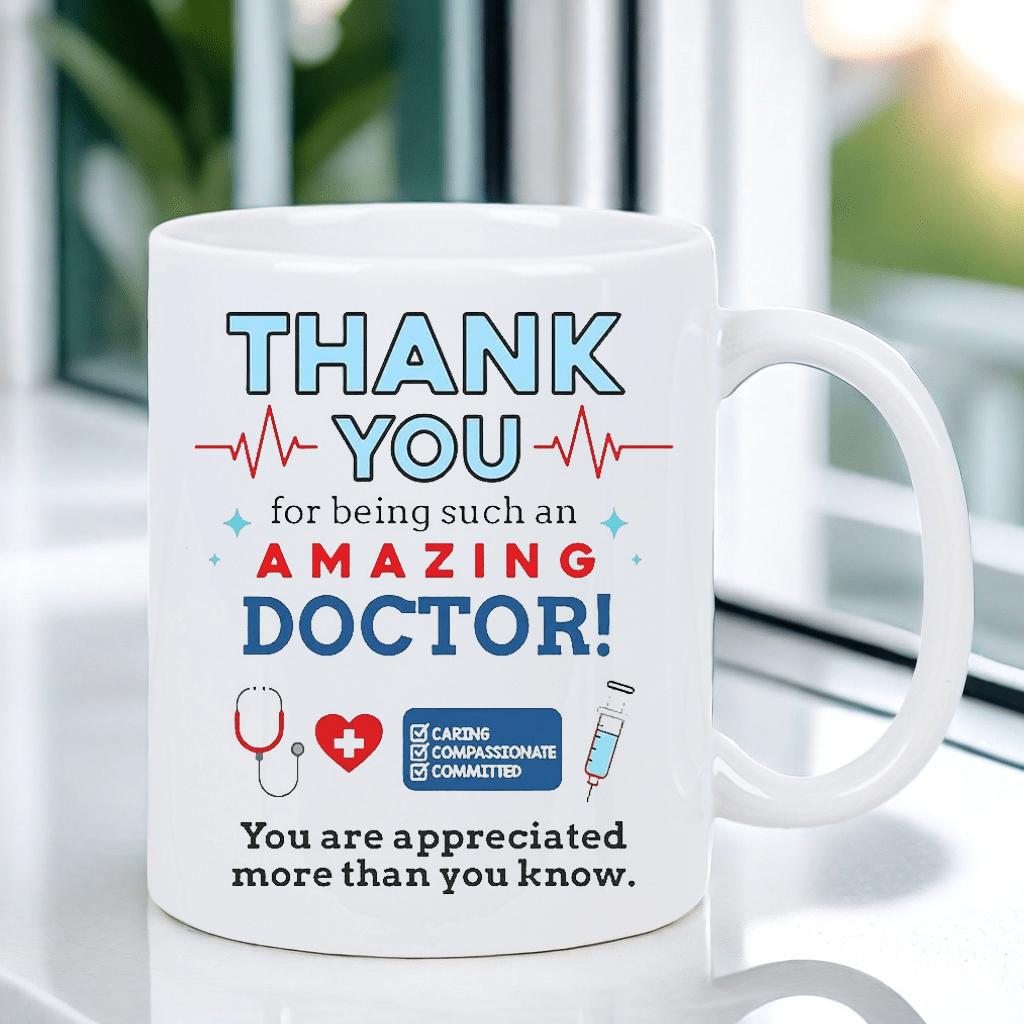 Tailorly White Ceramic 11 oz Mug - Thank You For Being Such An Amazing Doctor You Are Appreciated More Than You Know Medical Icons With Stethoscope Heart Syringe