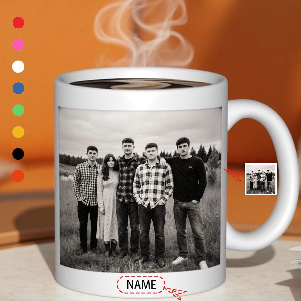 Tailorly White Ceramic 11 oz Mug - Name Five Friends Standing Together Within A Scenic Rural Landscape Setting Group