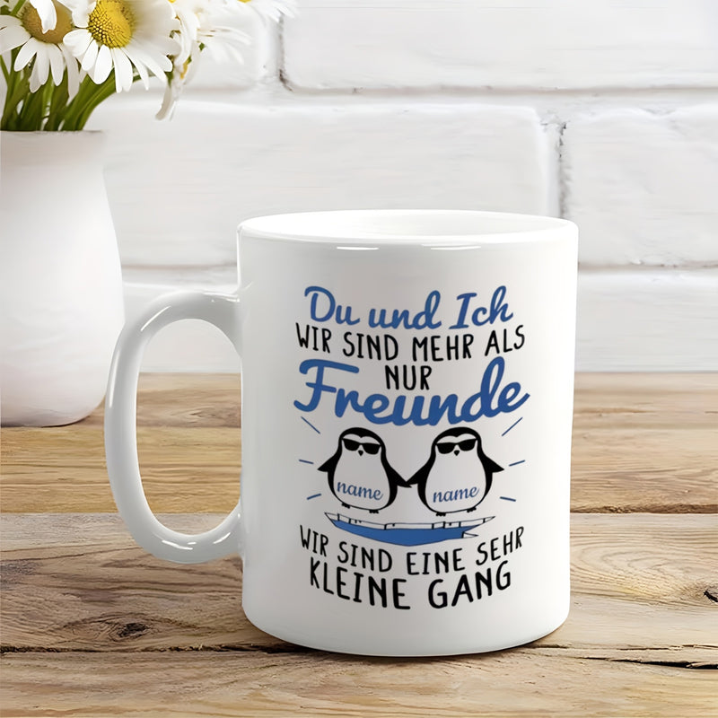 Tailorly White Ceramic 11 oz Mug - Two Stylish Birds Wearing Dark Sunglasses Standing On Ice Surface Penguin