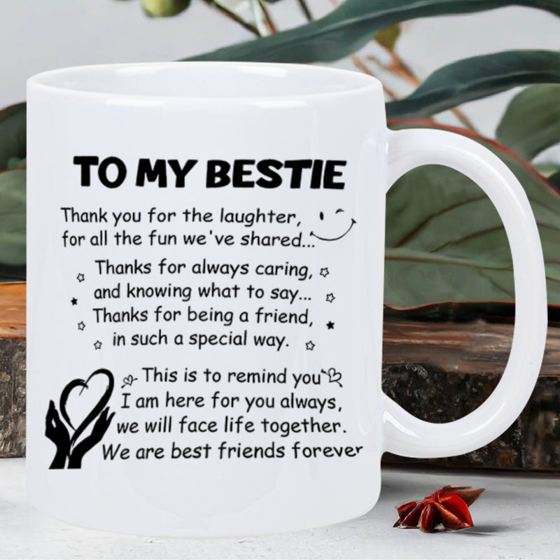 Tailorly White Ceramic 11 oz Mug - To My Bestie Best Friends Forever Minimalist With Black Script And Heart Illustration Mug
