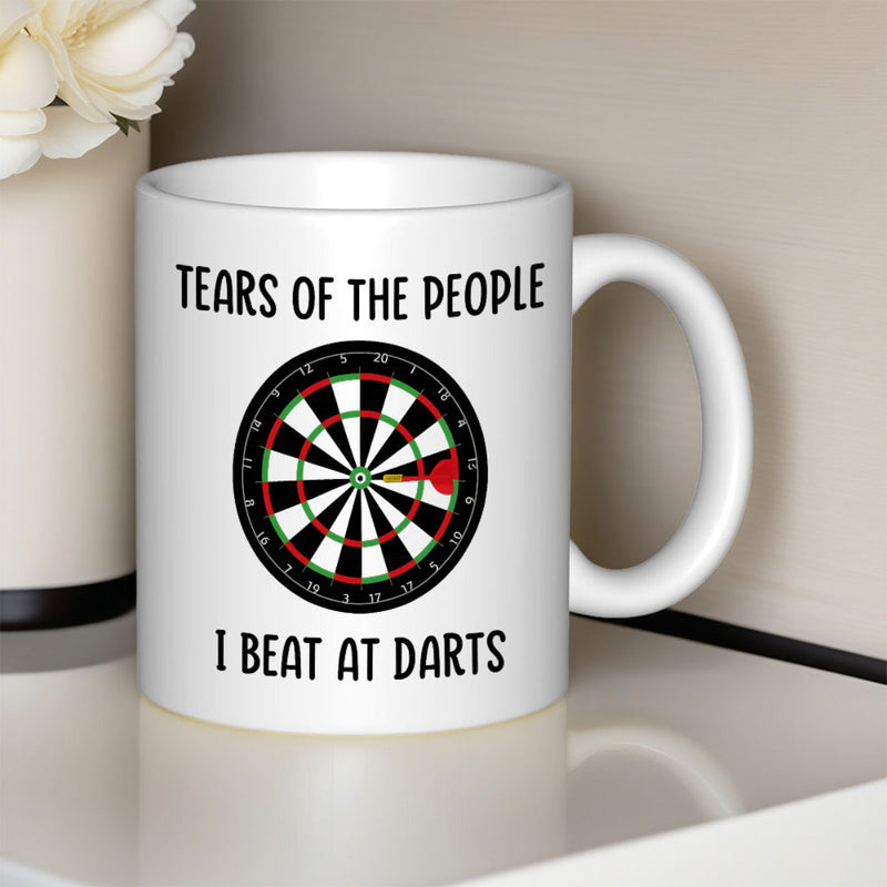 Tailorly White Ceramic 11 oz Mug - Tears Of The People I Beat At Darts Classic Circular Sporting Equipment With Concentric Rings And Target Dartboard