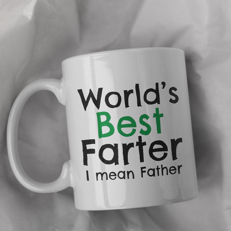 Tailorly White Ceramic 11 oz Mug - World's Best Farter I mean Father Bold Minimalist Typography Printed On Clean Ceramic White Surface Mug