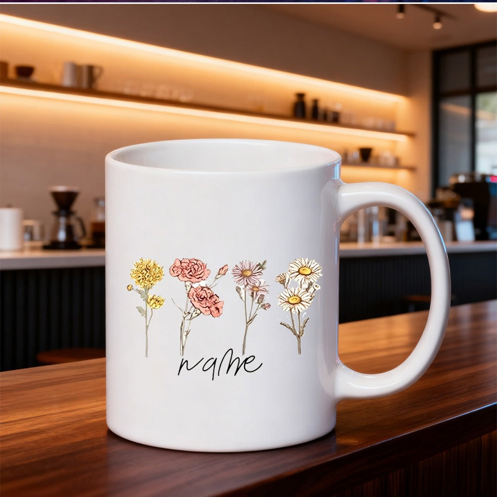 Tailorly White Ceramic 11 oz Mug - Name Delicate Colorful Wildflowers Blooming Elegantly Across The White Surface Wildflowers