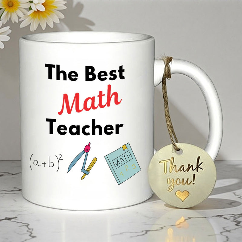 Tailorly White Ceramic 11 oz Mug - The Best Math Teacher Featuring Scientific Formula And Educational Tools