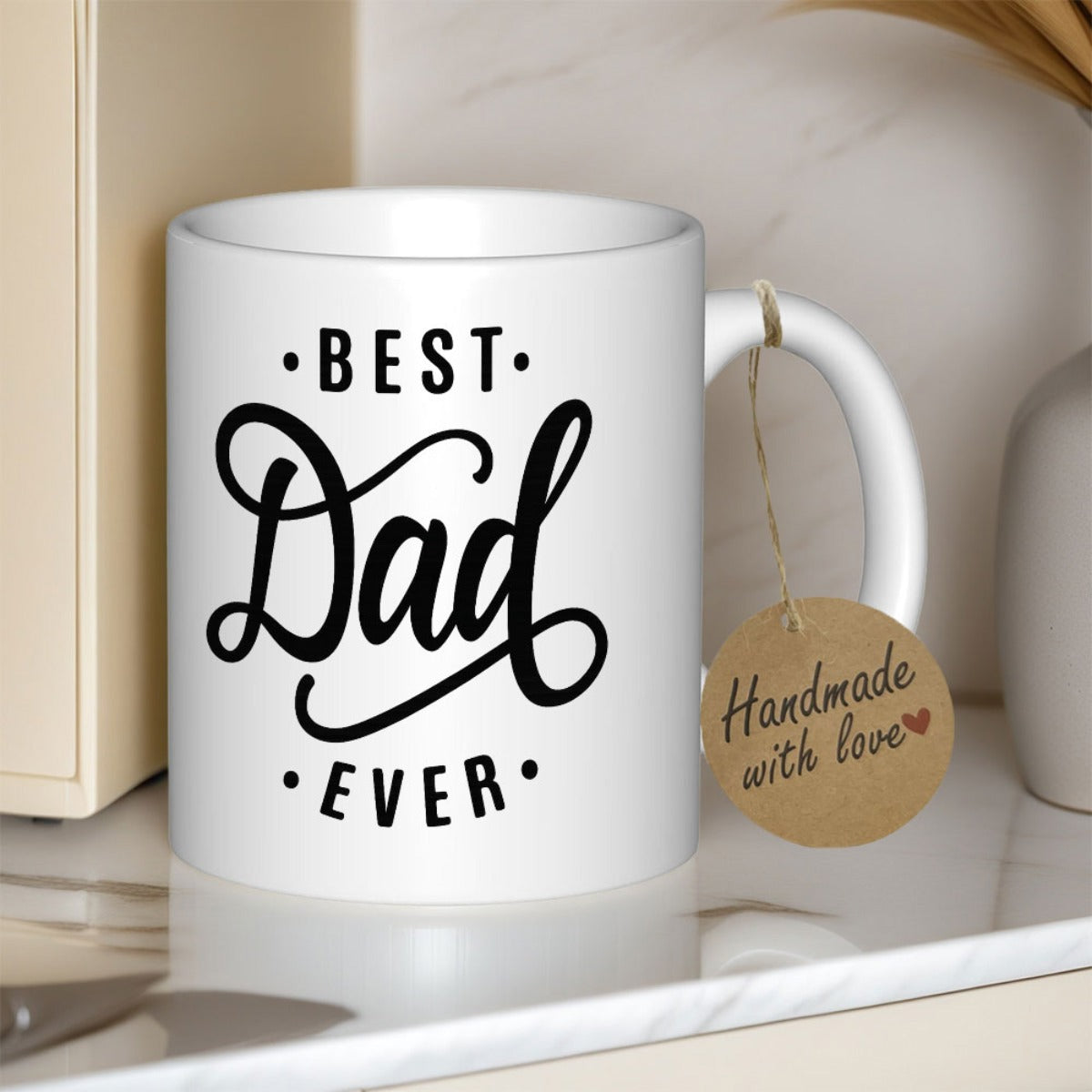 Tailorly White Ceramic 11 oz Mug - Best Dad Ever Minimalist Black Lettering Decoration On Smooth Glazed Surface Coffee Mug