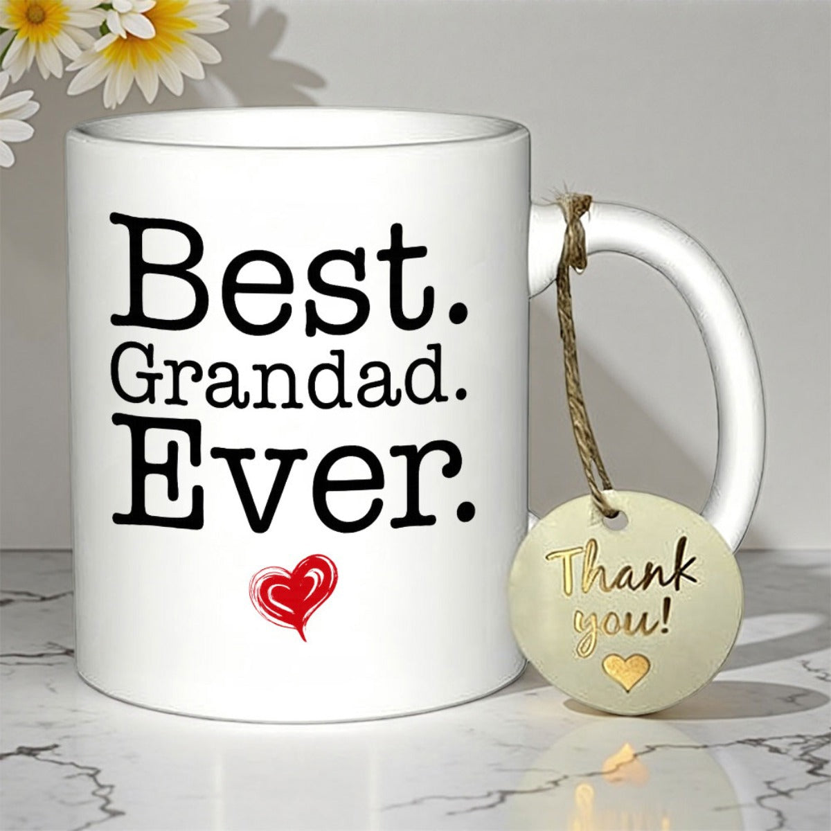Tailorly White Ceramic 11 oz Mug - Best Grandad Ever Simple Artistic Red Heart Symbol Below Bold Classic Black Typography Heart