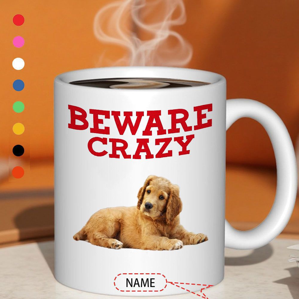 Tailorly White Ceramic 11 oz Mug - Beware Crazy Adorable Golden Retriever Puppy Resting On Clean