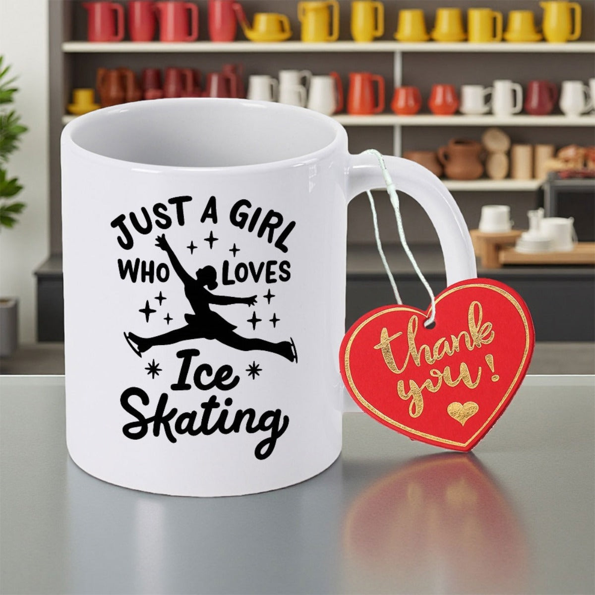 Tailorly White Ceramic 11 oz Mug - Just A Girl Who Loves Ice Skating Elegant Silhouette Performing A Dynamic Jump Among Small Twinkling Stars Skater