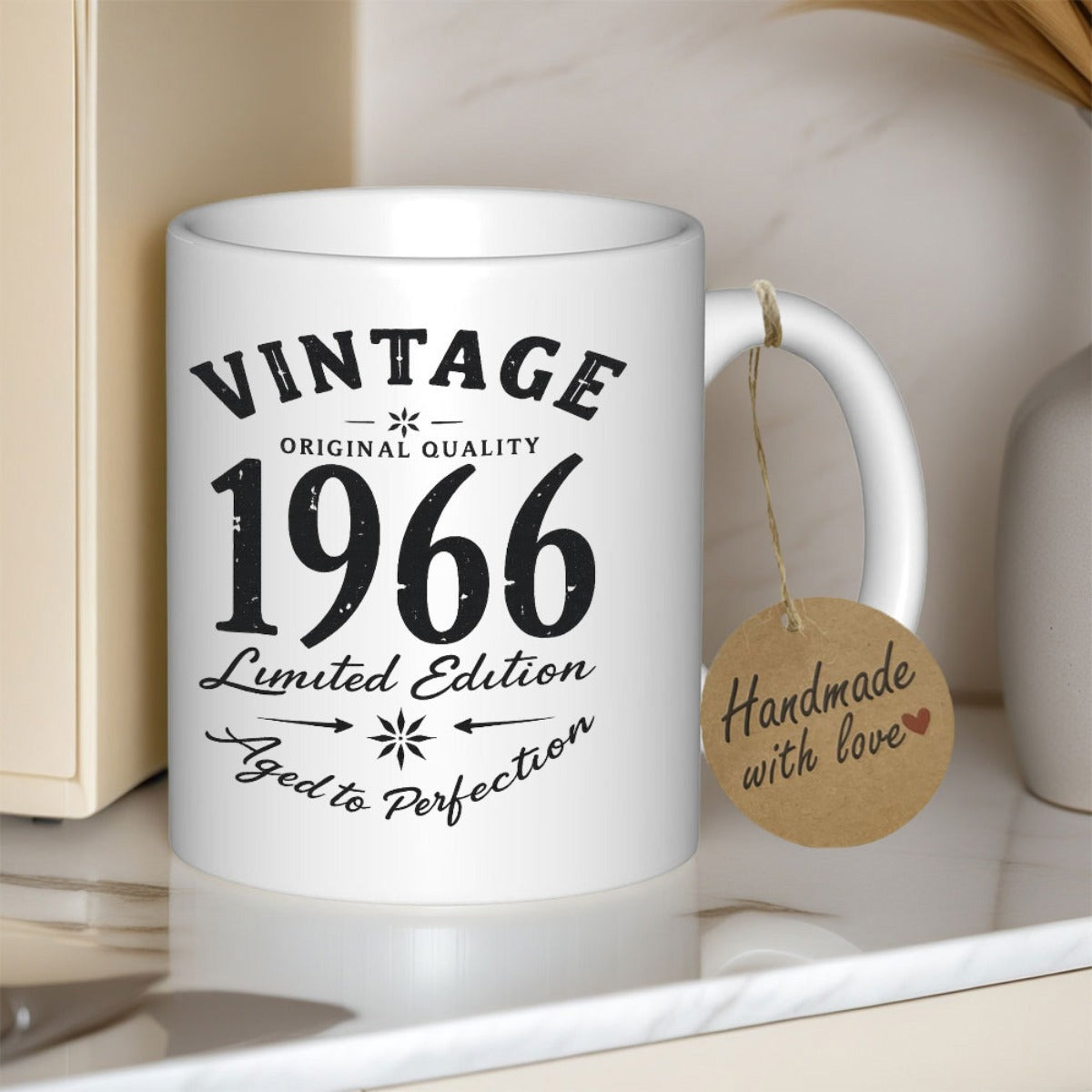 Tailorly White Ceramic 11 oz Mug - Vintage 1966 Original Quality Limited Edition Aged To Perfection Classic Retro Typographic Design Featuring Decorative Stars And