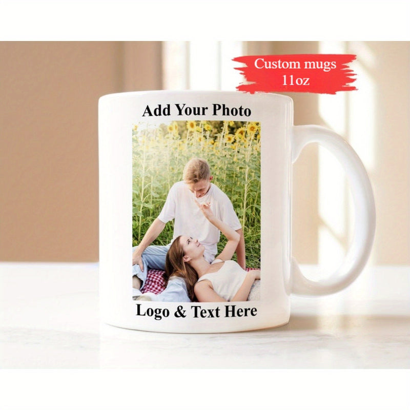 Tailorly White Ceramic 11 oz Mug - Add Your Photo Logo Text Here Romantic Couple Relaxing In A Bright Field Of Golden Yellow Sunflowers Mug