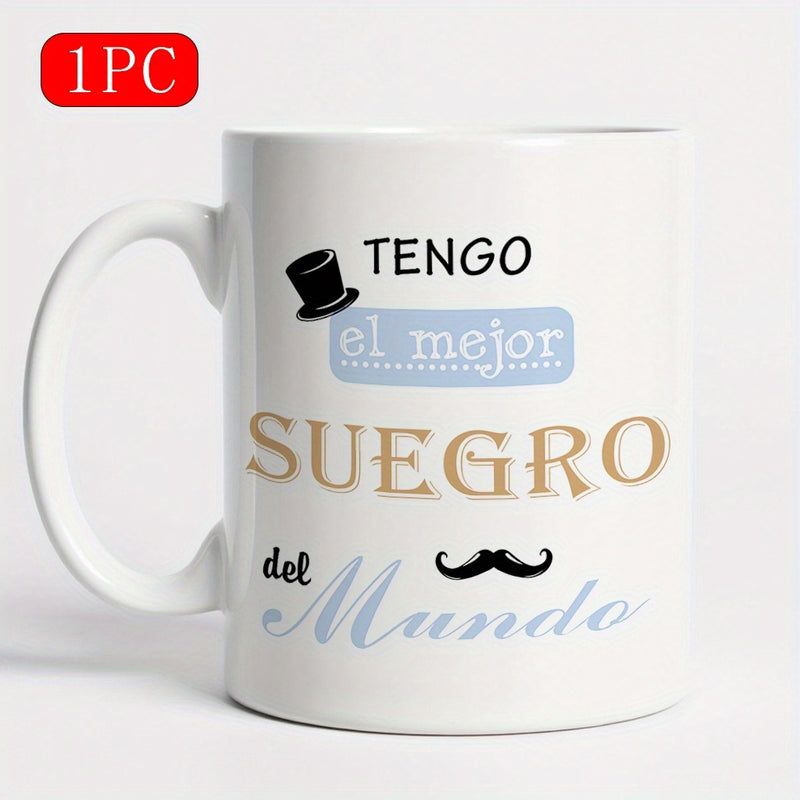 Tailorly White Ceramic 11 oz Mug - Stylish Vintage Black Mustache And Top Hat With Elegant Blue Banner Mug