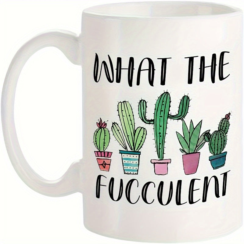 Tailorly White Ceramic 11 oz Mug - What The Fucculent Green Potted Succulent Plants Standing In Line On A Sunny Windowsill Cactus