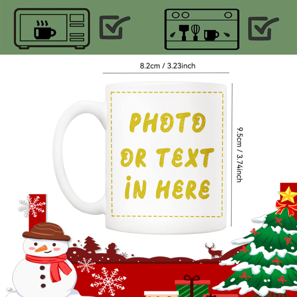 Tailorly White Ceramic 11 oz Mug - Photo Or Text In Here Festive Winter Holiday Scene With Snowman And Tree Mug