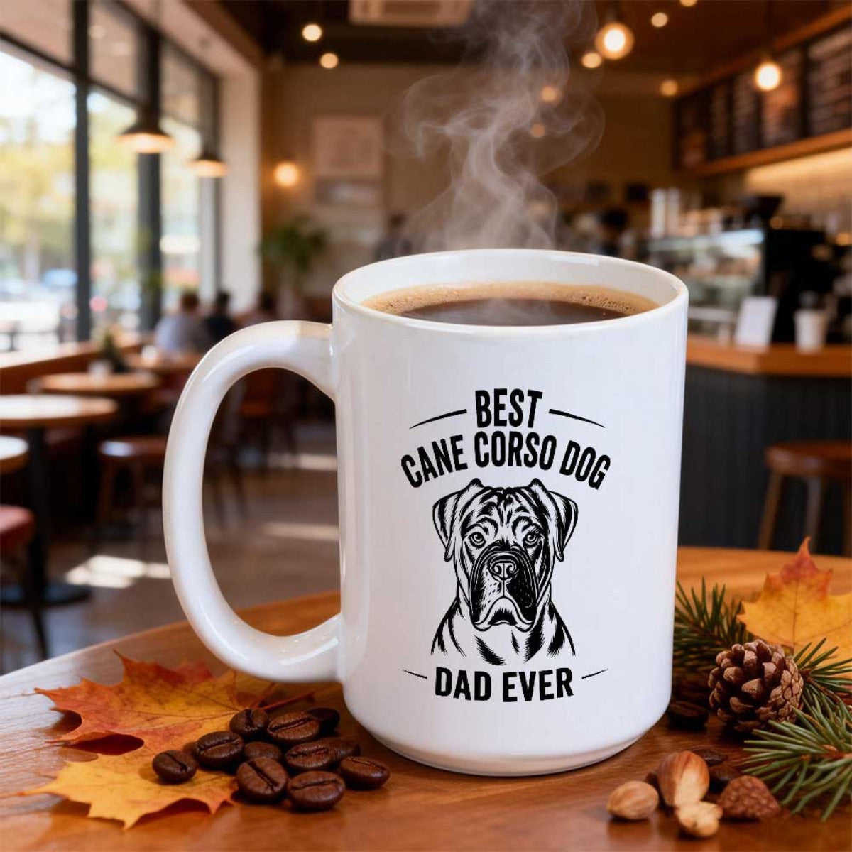 Tailorly White Ceramic 11 oz Mug - Best Cane Corso Dog Dad Ever Detailed Black Line Art Portrait Featuring A Loyal Guarding Breed Cane Corso