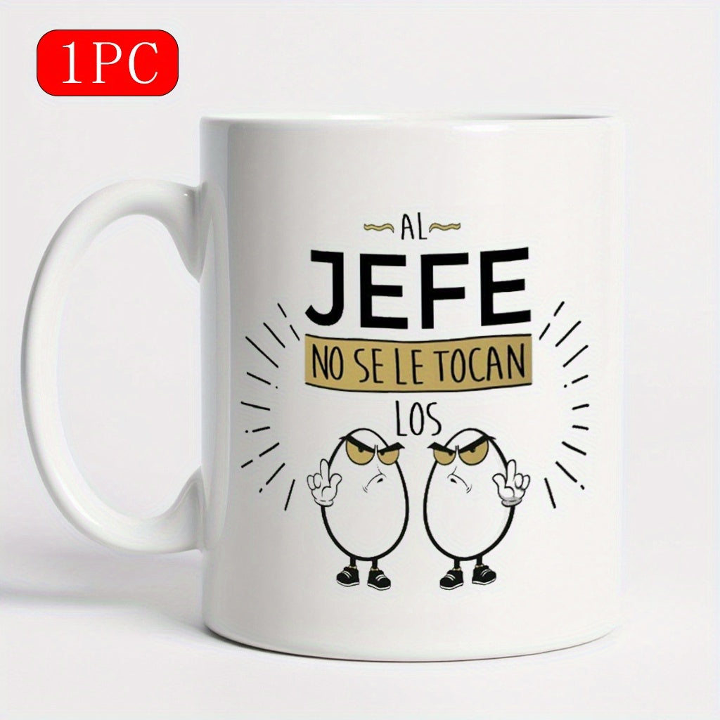 Tailorly White Ceramic 11 oz Mug - Two Angry Cartoon Characters With Grumpy Expressions Making Rude Gestures Egg