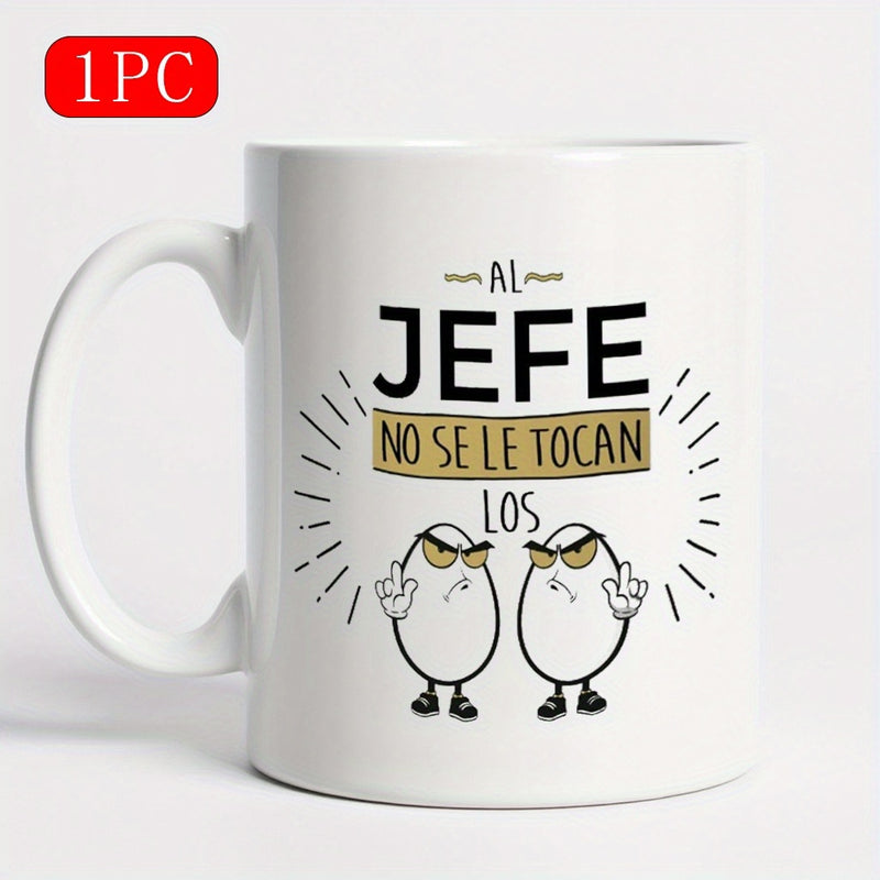 Tailorly White Ceramic 11 oz Mug - Two Angry Cartoon Characters With Grumpy Expressions Making Rude Gestures Egg