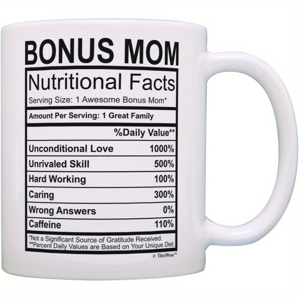 Tailorly White Ceramic 11 oz Mug - Bonus Mom Nutritional Facts Black And White Structured Information Table With Clean Lines And Percentages Label