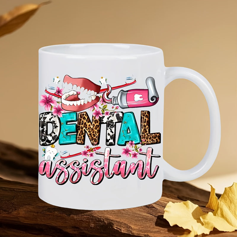 Tailorly White Ceramic 11 oz Mug - Dental Assistant Colorful Patterns Featuring Leopard Print And Floral Decorative Elements Mug