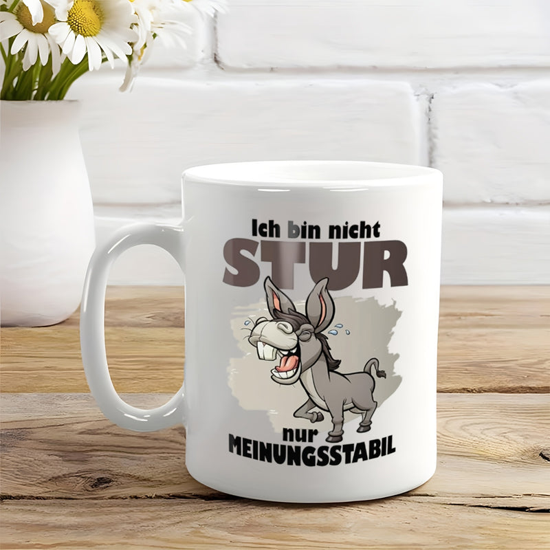 Tailorly White Ceramic 11 oz Mug - Playful Cartoon Laughing With Big Teeth Standing On Simple White Background Donkey