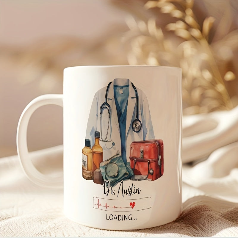 Tailorly White Ceramic 11 oz Mug - Dr Austin Loading White Medical Coat With Stethoscope And Red Medical Case Mug