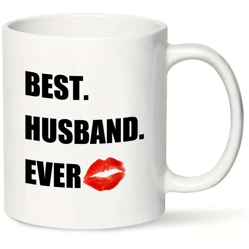 Tailorly White Ceramic 11 oz Mug - Best Husband Ever Vivid Red Lipstick Kiss Mark On Plain White Background Mug