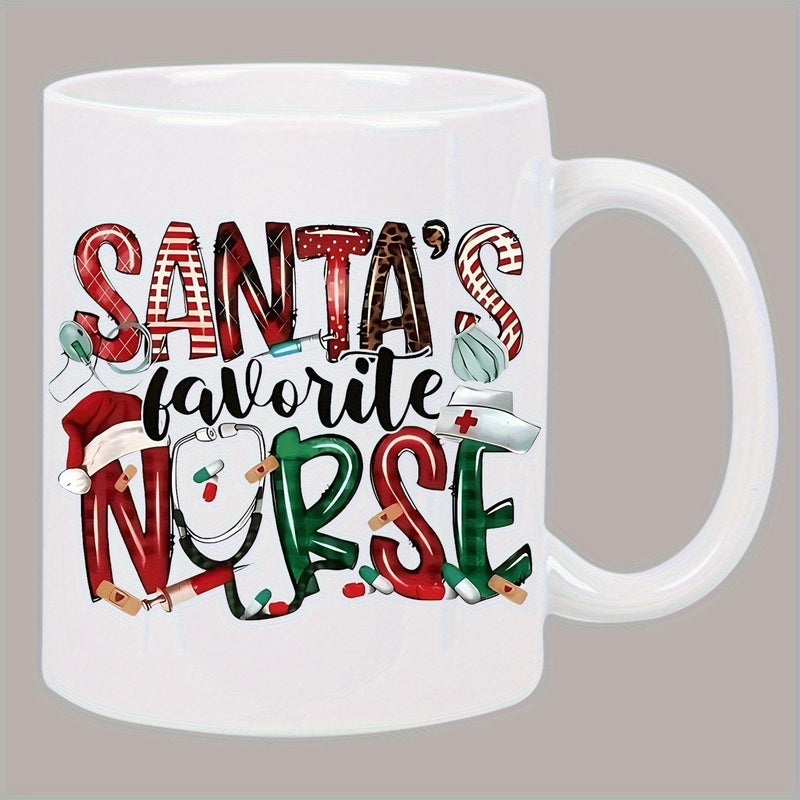 Tailorly White Ceramic 11 oz Mug - Santas Favorite Nurse Festive Holiday Patterns With Medical Symbols And Accessories Nurse