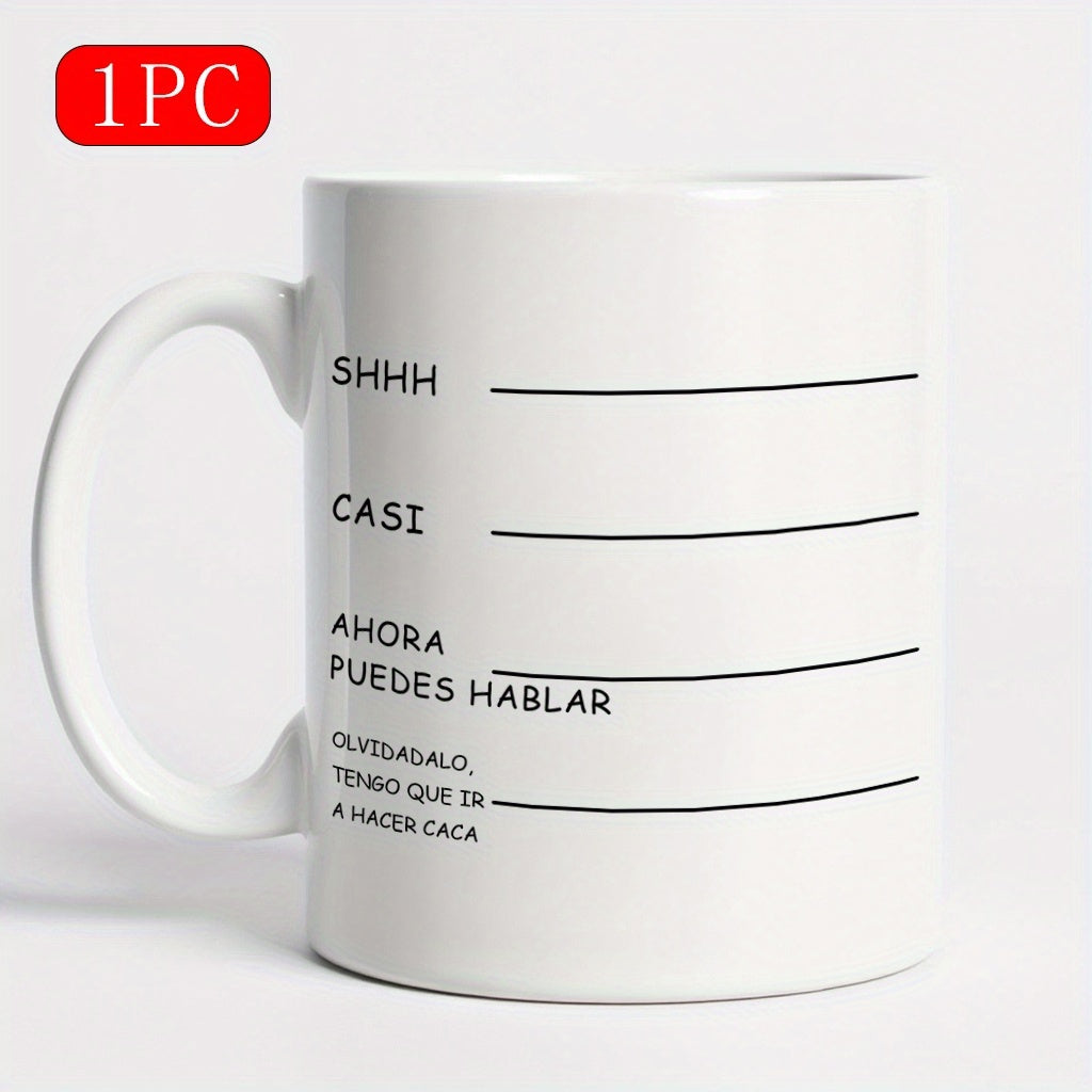 Tailorly White Ceramic 11 oz Mug - Shhh White Ceramic Cup Featuring Simple Black Minimalist Level Measurement Lines Mug