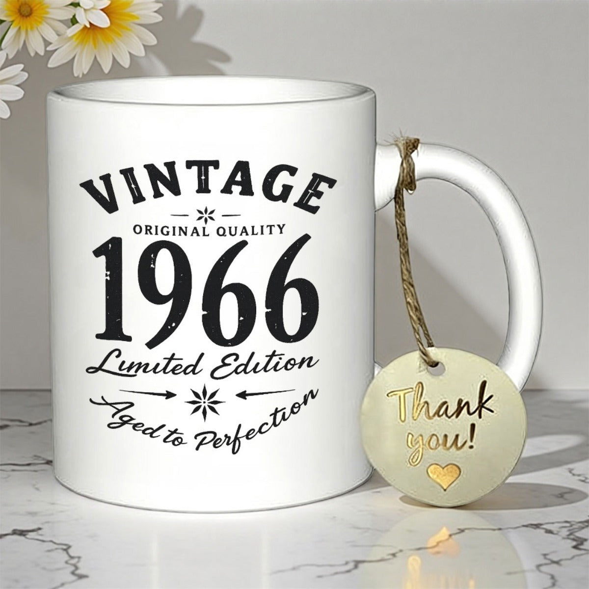 Tailorly White Ceramic 11 oz Mug - Vintage Original Quality 1966 Limited Edition Aged To Perfection Elegant White Ceramic Material Featuring Vintage Black