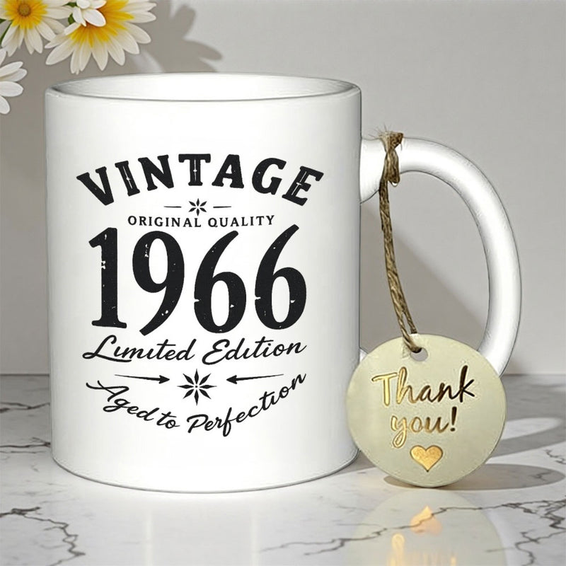 Tailorly White Ceramic 11 oz Mug - Vintage Original Quality 1966 Limited Edition Aged To Perfection Elegant White Ceramic Material Featuring Vintage Black