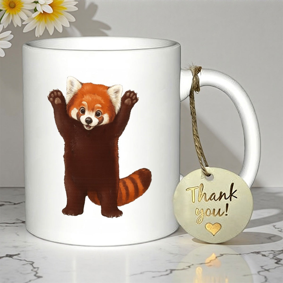 Tailorly White Ceramic 11 oz Mug - Thank You Adorable Wild Animal Standing With Fluffy Fur And Striped Tail Red Panda
