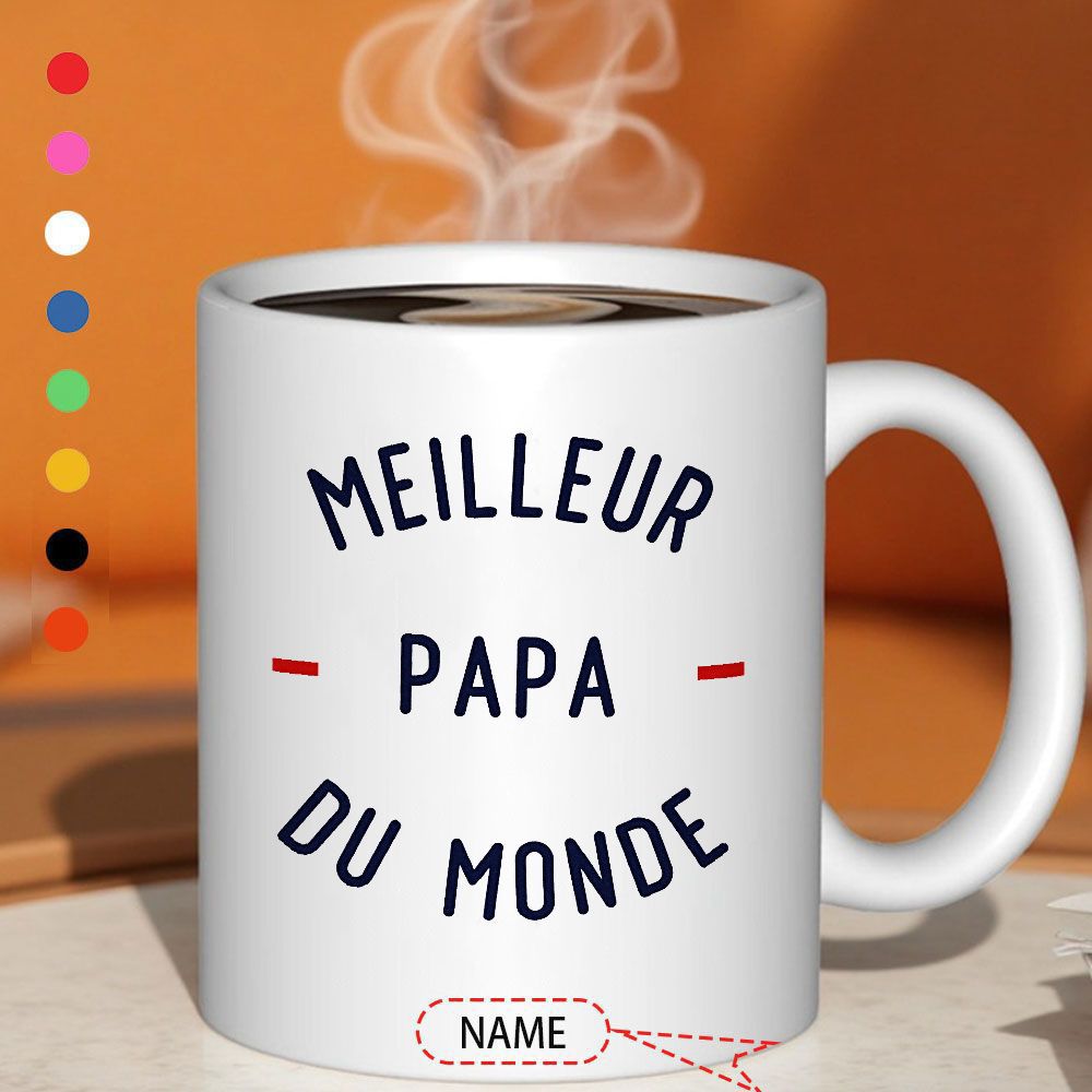 Tailorly White Ceramic 11 oz Mug - Name Minimalist Ceramic Vessel With Bold Typography Holding Steaming Hot Coffee Mug