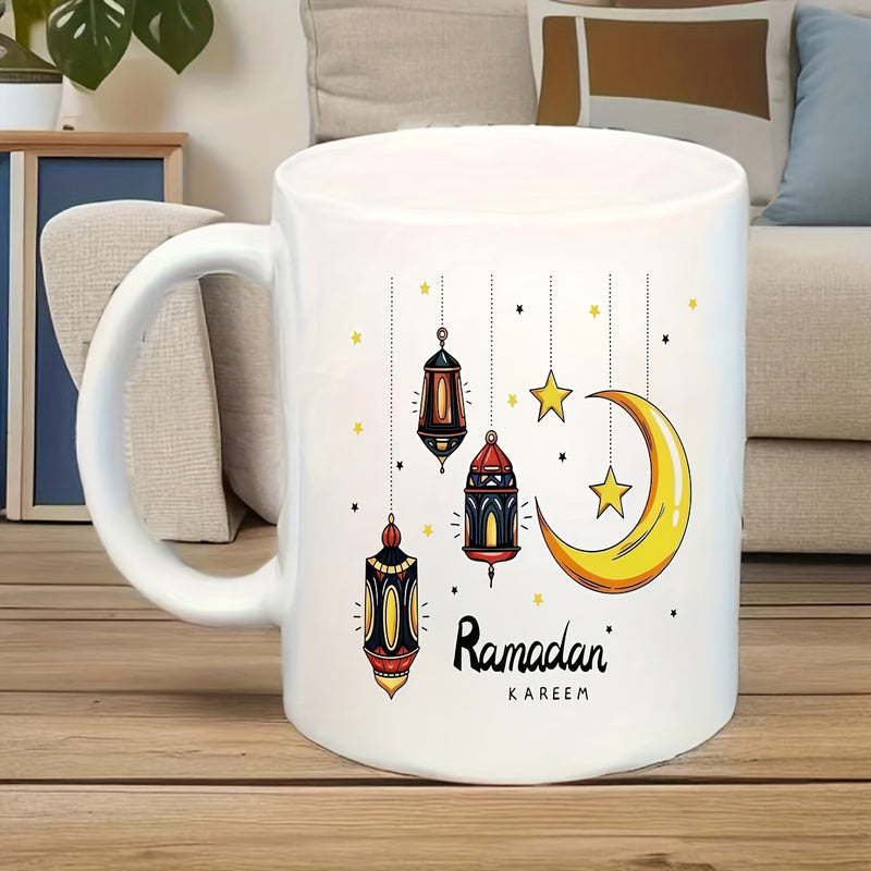 Tailorly White Ceramic 11 oz Mug - Ramadan Kareem Traditional Hanging Lanterns With Crescent Moon And Glowing Stars Lantern